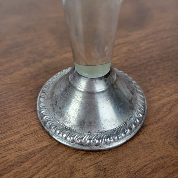 VINTAGE Duchin Creation Silver Etched Glass Bud Vase 10 Sterling Weighted Base - Picture 8 of 14